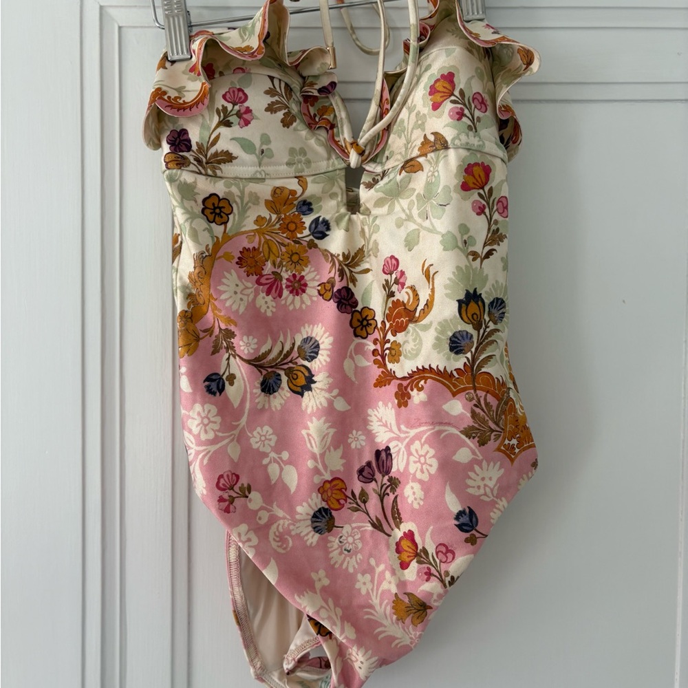 Zimmermann Laurel Ruffle Halter Floral Swimsuit One Piece